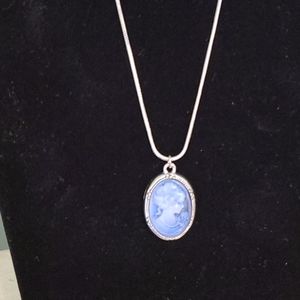 Silver and blue cameo necklace pendant